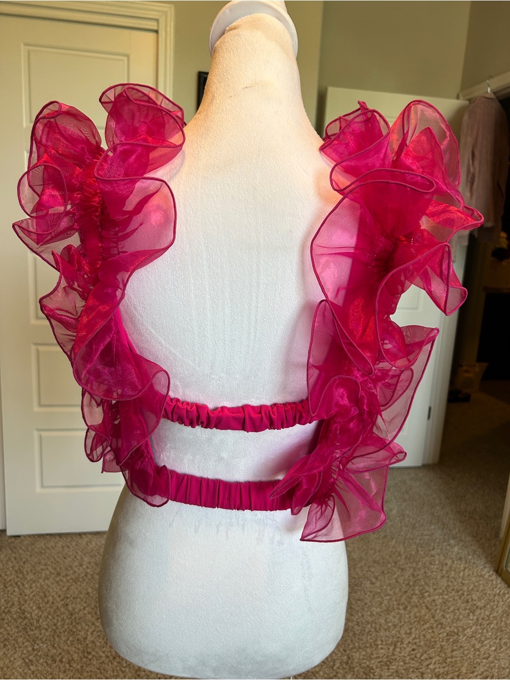 FREE PEOPLE INTIMATELY House Party Crop Top Tulle Ruffle Sleeve Hot Pink | S - Picture 6 of 9